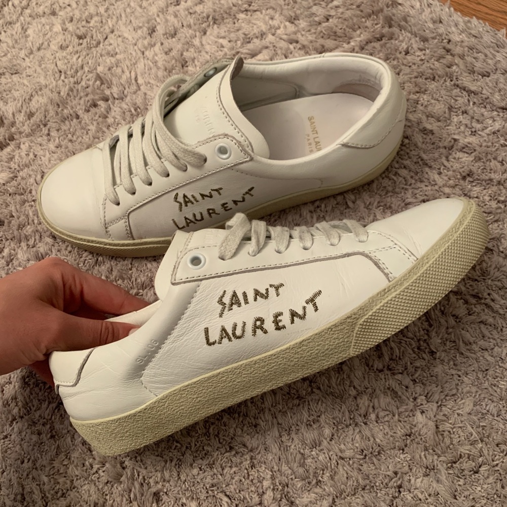 YSL Court Classic Embroidered Sneaker in Leather